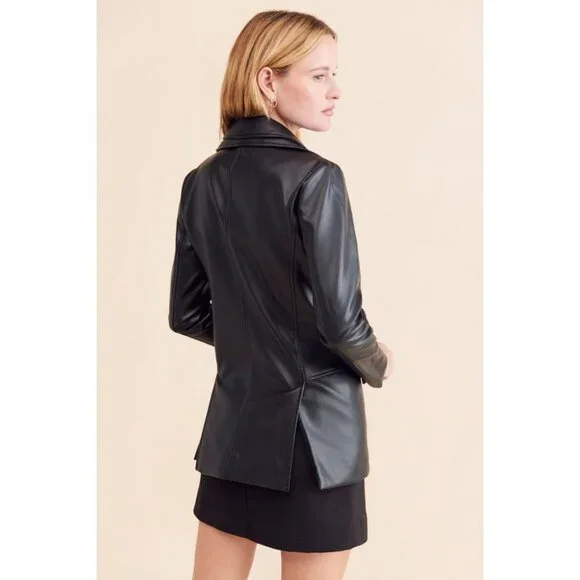 Anthropologie Hutch Layered Vegan Leather Blazer Jacket Coat Edgy Cool Unique 1X - Picture 12 of 13